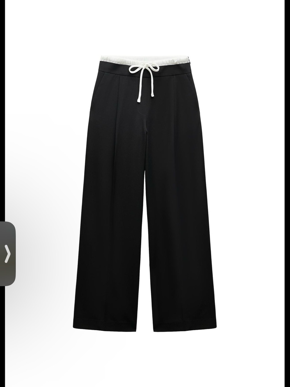 Zara Black Wide-Leg Pants with White Drawstring Waist